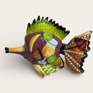 Rare Colorful Mexican Tonala Handmade Pottery Fish Decor Vintage Margarita Lime